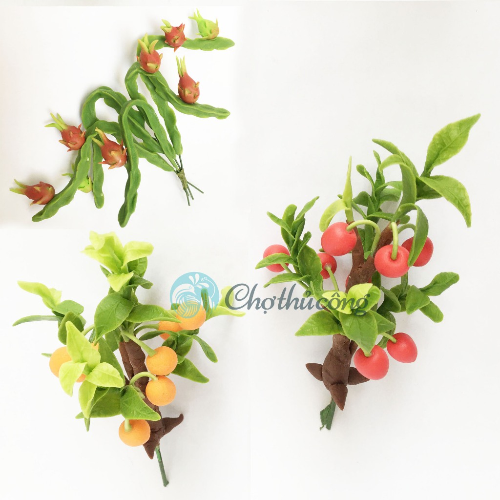 Bụi táo / cam / thanh long đất sét nhật thái mini handmade