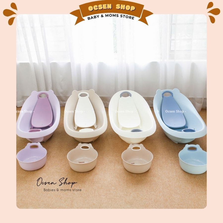 Chậu tắm/Thau tắm/Bồn tắm cho bé sơ sinh Holla 88cm kèm ghế tắm, có xả nước & giác hút cố định – Nhựa an toàn
