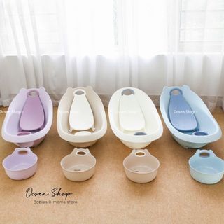 Chậu tắm/Thau tắm/Bồn tắm cho bé sơ sinh Holla 88cm kèm ghế tắm, có xả nước & giác hút cố định – Nhựa an toàn