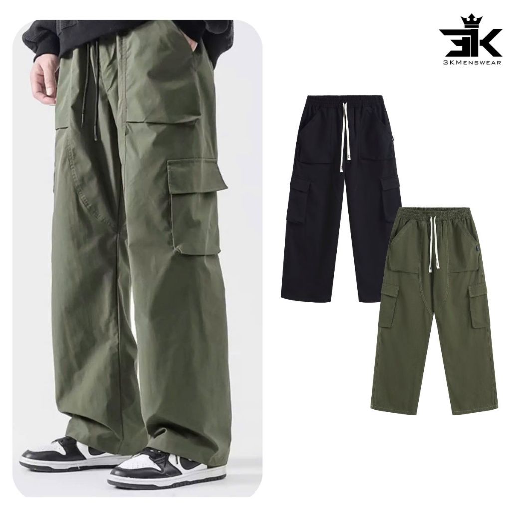 Quần Cargo kaki túi hộp 3KMENSWEAR, Quần Dài jean from uNIsex dáng suông form 45-85kg Có Túi