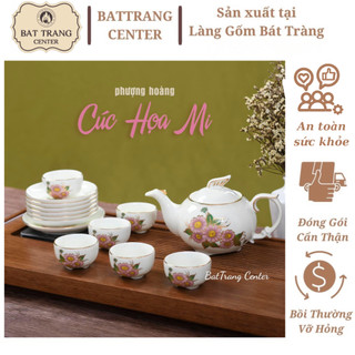 (8 MẪU)Bộ Ấm Chén Pha Trà Bát Tràng -Dáng Phượng,men Trắng,vẽ Vàng Cúc Họa Mi,Hoa sen