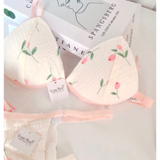Bộ áo lót vải muslin Tulip Voanmya - bralette mút mỏng không gọng Nội y thiết kế handmade by Voan Mya