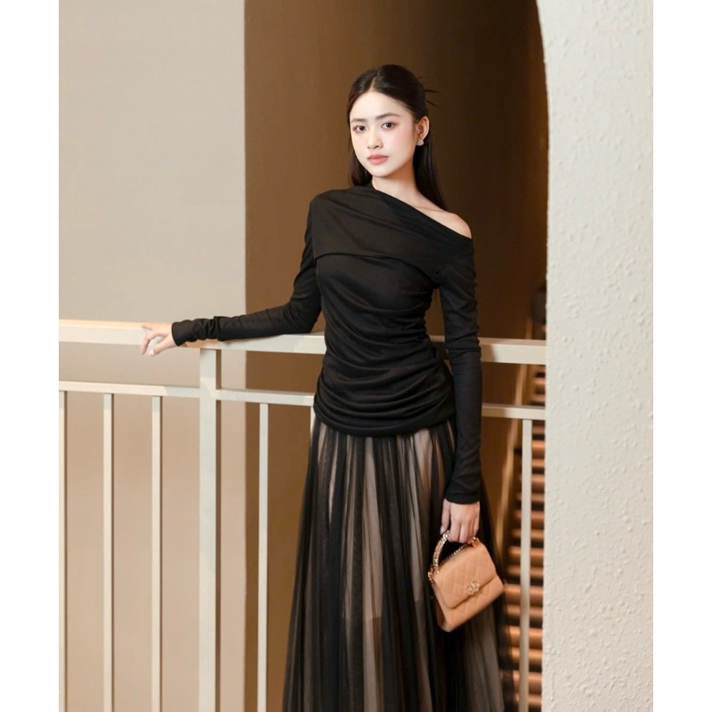 EM Design Áo thun dài tay “ Jenna “ thiết kế lệch vai tinh tế quyến rũ sang chảnh ( riêng áo )