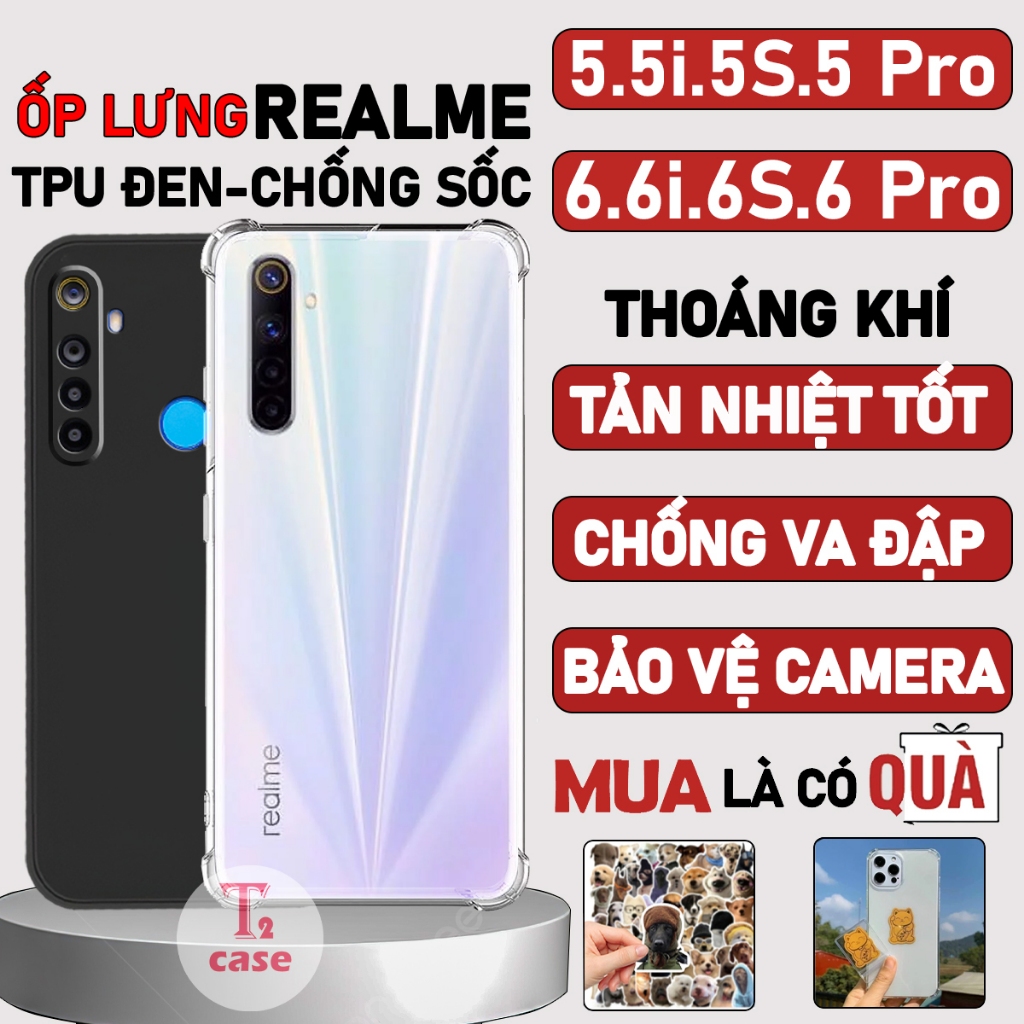 Ốp Lưng Điện Thoại Realme 5,5S,5i,5 Pro,6,6S,6i,6 Pro Bảo vệ camera,Rlm,Chống Sốc,Trong Suốt,Silicon TPU Đen