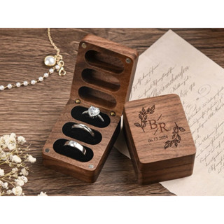 [HÀNG CÓ SẴN] Hộp đựng nhẫn cưới, nhẫn cầu hôn 3 ngăn, khắc theo yêu cầu, Hộp nhẫn chụp ảnh decor wedding