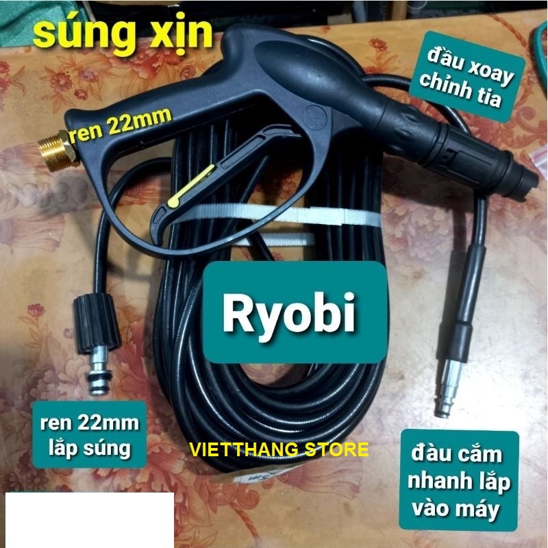 Bộ súng vòi xịt áp lực cao cho máy rửa xe RYOBI 1800W và 2400W