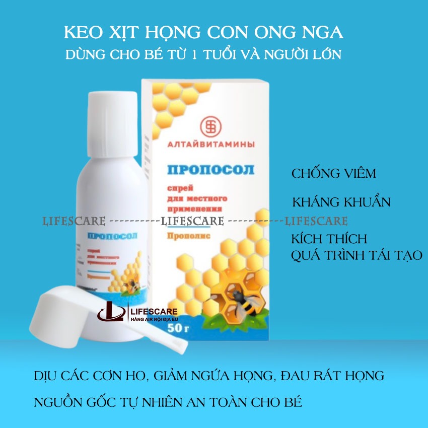 Xịt họng keo con ong Nga nguồn gốc tự nhiên cắt ho, giảm đau họng, rát họng ngứa cổ họng chỉ sau vài lần xịt, 50g