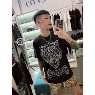 Áo Thun Nam Hổ Phi Líp Họa Tiết Đính Đá Con Hổ Chất Liệu Cotton Co Dãn 2 Chiều Phù Hợp Cho Nam Có 2 Mầu Đen Trắng