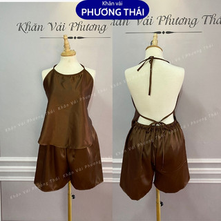 Set bộ yếm spa, yếm massage dưỡng sinh quần đùi vải lụa cao cấp - hàng loại 1