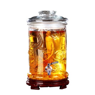  Bình ngâm rượu thủy tinh 10 lít dáng trụ hoa văn rồng - Có van và không van 