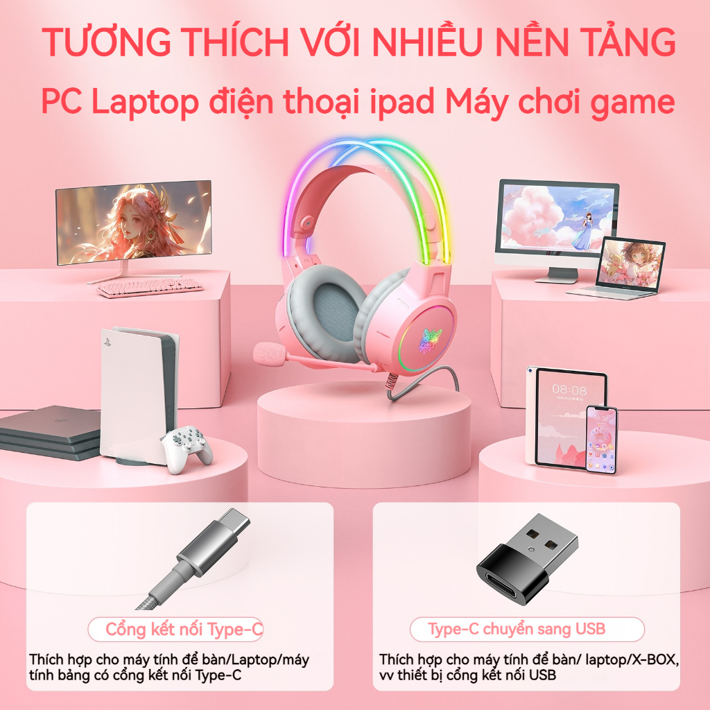 Tai Nghe Mèo Chụp Tai Chơi Game Onikuma K9 Hồng Có Mic,Cho Pc Laptop Máy Tính Tay Headphone Bluetooth Gaming Không Dây | BigBuy360 - bigbuy360.vn