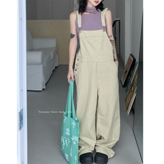 [Hàng sẵn] Quần yếm jeans nữ chấm bi trắng kem JOLII.SG dài trơn ống rộng basic Hàn Quốc, năng động, thoải mái - JS12