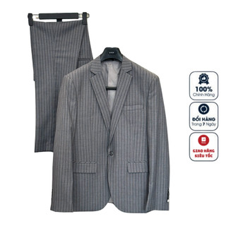 Bộ Vest nam công sở Việt Tuấn COMPLET-582 Suit màu Xám kẻ sọc vải viscose cao cấp form trẻ tôn dáng người mặc