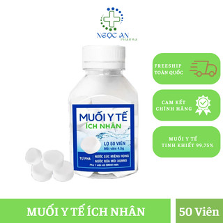  Muối Y Tế Ích Nhân Dùng Pha Nước Muối Sinh Lý Súc Miệng Rửa Mũi Xoang lọ 50 viên 