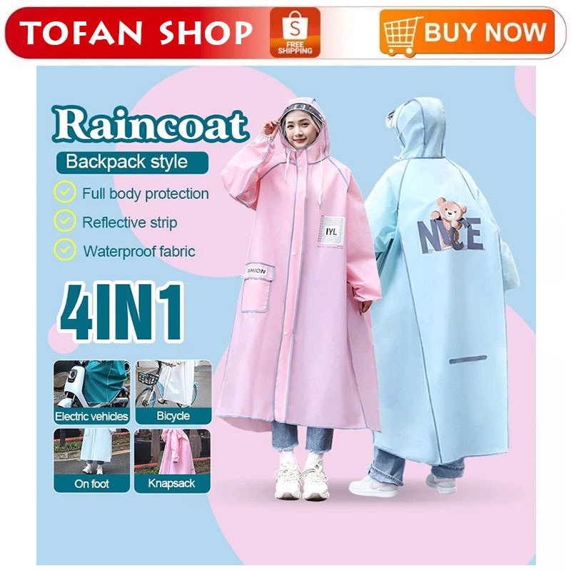 Áo mưa thời trang in hình gấu có khoá kéo tiện lợi - Áo mưa nữ thời trang nữ in hình Gấu