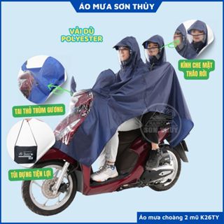 Áo mưa 2 đầu Sơn Thủy - áo mưa choàng vải dù cho 2 người thiết kế mới có mặt nạ che mặt K26/2M