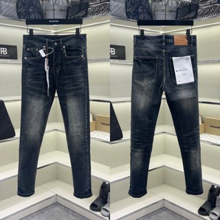 Quần jean bò nam Purple skinny xanh bụi đậm trơn wash kẻ loang nhăn 3D mác lụa 4 cúc boy phố QJ599P