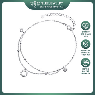 Lắc chân bạc nữ TLEE mặt tròn nhỏ treo hạt đá sáng lấp lánh TLEE JEWELRY LC0115