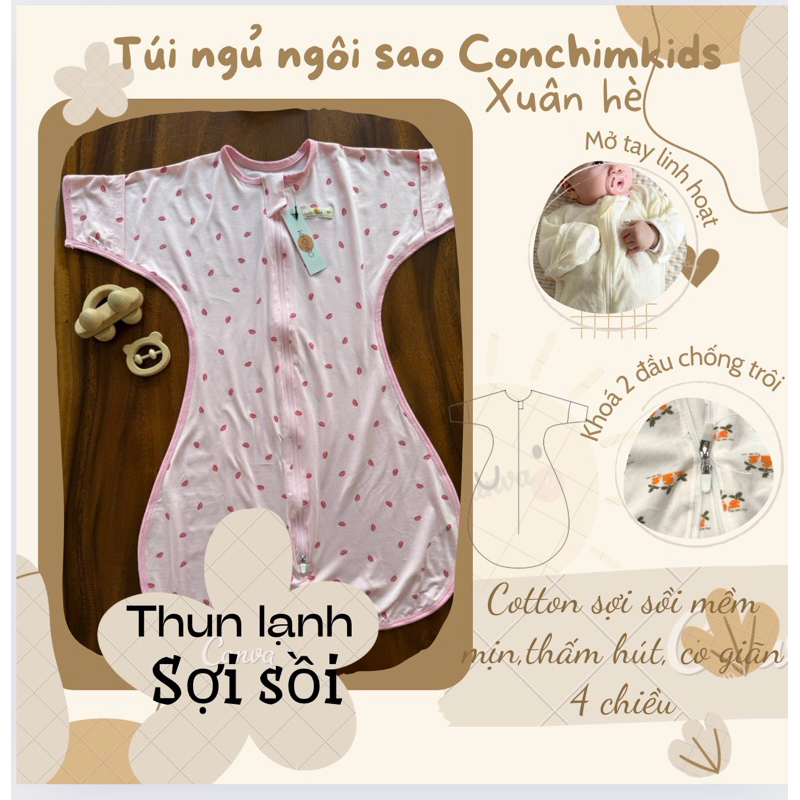 Túi ngủ ngôi sao xuân hè Conchimkids,vải tencel sợi sồi(modal) và sợi tre mát lạnh cao cấp,co giãn 4c có bịt tay