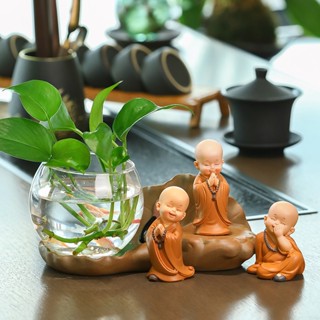 [ SIZE LỚN] Bình thủy sinh trồng cây, nuôi cá kèm tượng Chú Tiểu áo nâu Tiệm An Yên để bàn trang trí