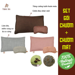 Gối Chườm Nóng Thảo Dược Cổ Gáy Và Túi Chườm Mắt Thảo Mộc Màu Hồng, Túi Chườm Nóng Sau Sinh Cho Mẹ