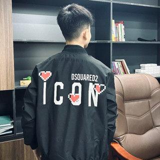 HOTÁo Khoác Bomber DSQ2 ICON Phối 3 Trái TIM Hàng Chính Hãng Unisex Nam Nữ Áo 2 Lớp Khóa Zip Bạc