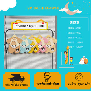 [5 bộ cộc tay] Bộ quần áo cộc tay cho bé trai, bé gái chất thun tăm cho bé sơ sinh từ 5-16kg B21