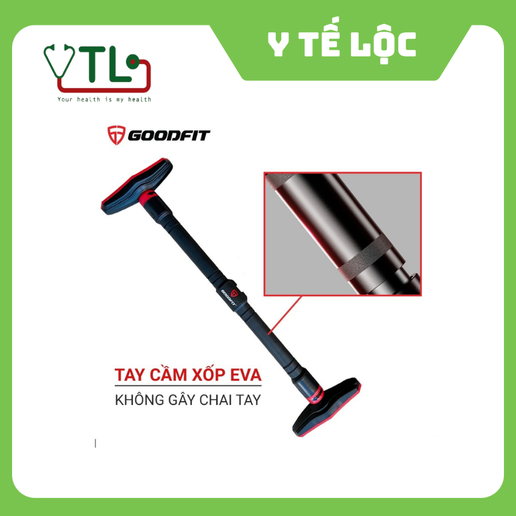 Xà đơn gắn cửa, treo tường thép chịu lực có thước thăng bằng GoodFit GF201PU (model 2021)