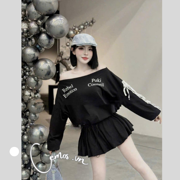 Váy Lệch Vai dài tay  Rebel Dáng Bom Kèm quần cộc Rời Cá Tính Cemos Store