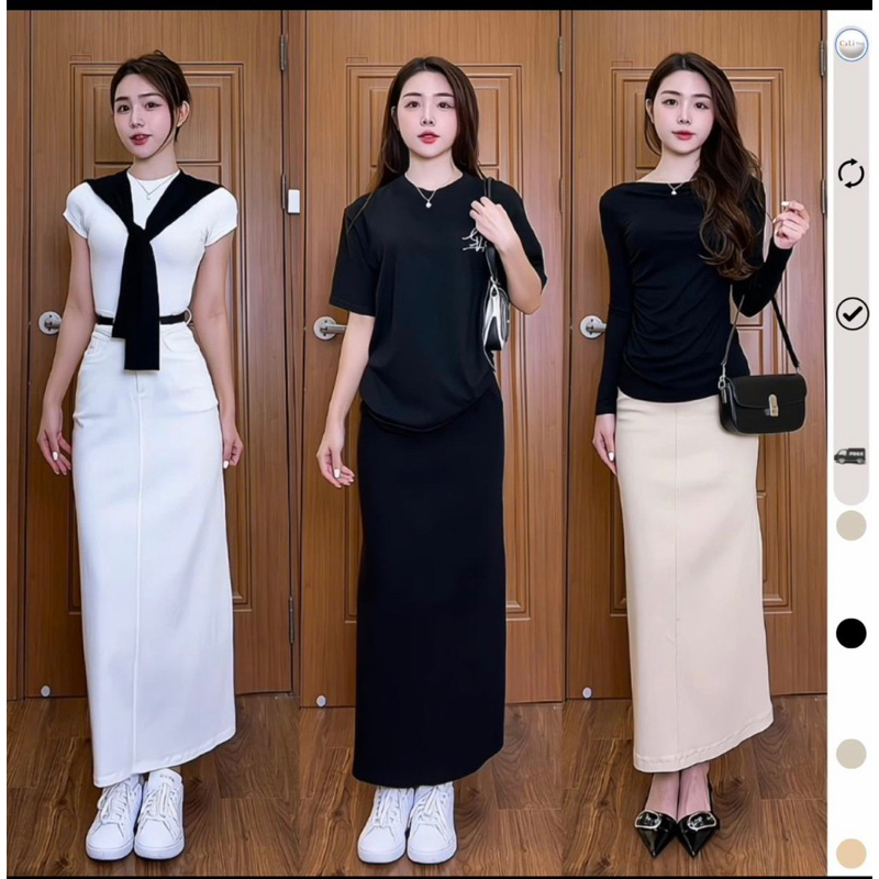 Chân váy dài 90cm cạp khoá suông xẻ tà sau chất Jean Kaki mềm giãn M221