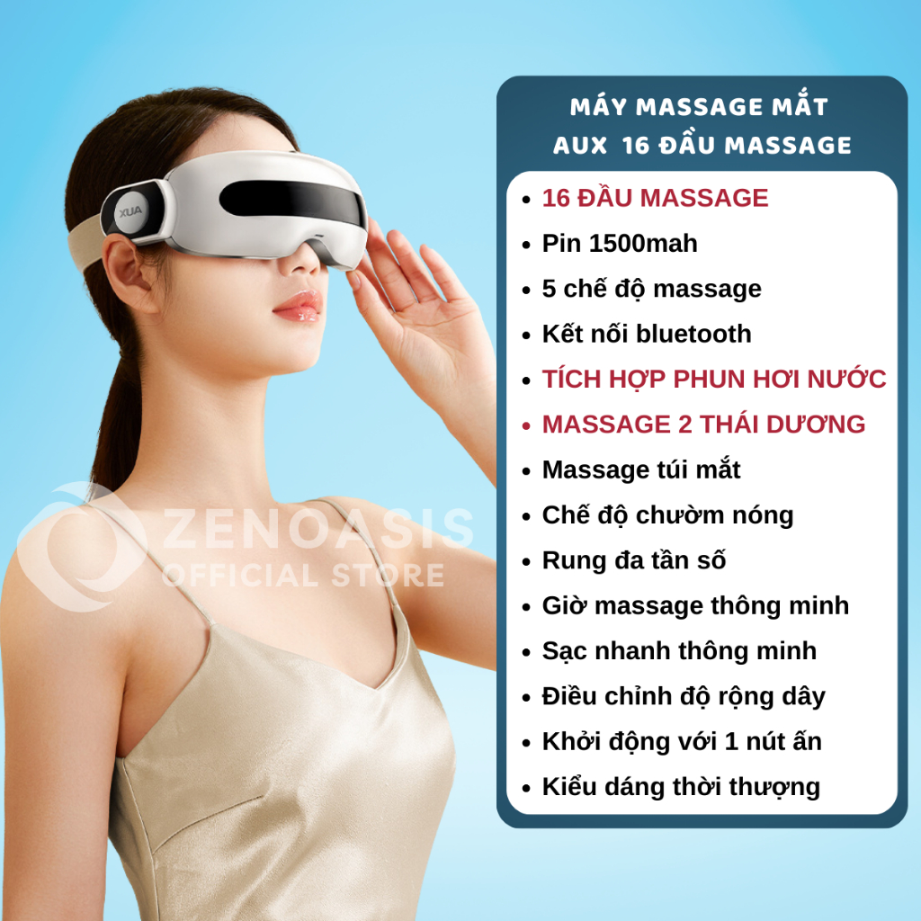 Máy massage mắt AUX 16 đầu massage thư giãn mắt giảm mỏi mắt bọng thâm mắt, máy mát xa mắt có thể phun hơi nước