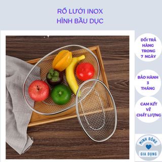  Khay Lưới Inox  Rổ Rá Lưới BẦU DỤC 22x31cm Rửa Đựng Hoa Quả Để Ráo Đồ Chiên Đa Năng 