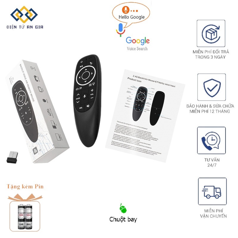 [HÀNG CHÍNH HÃNG PHÍM ÊM] Điều khiển chuột bay giọng nói G10S CÓ ĐÈN NỀN BÀN PHÍM đa năng TẶNG PIN