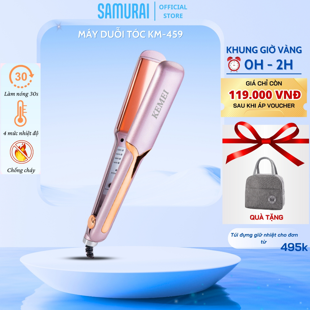 Máy Ép Tóc KEMEI KM-459 DHC, Máy Duỗi Tóc Đa Năng 4 Mức Chỉnh Nhiệt Dễ Sử Dụng BH 12 Tháng