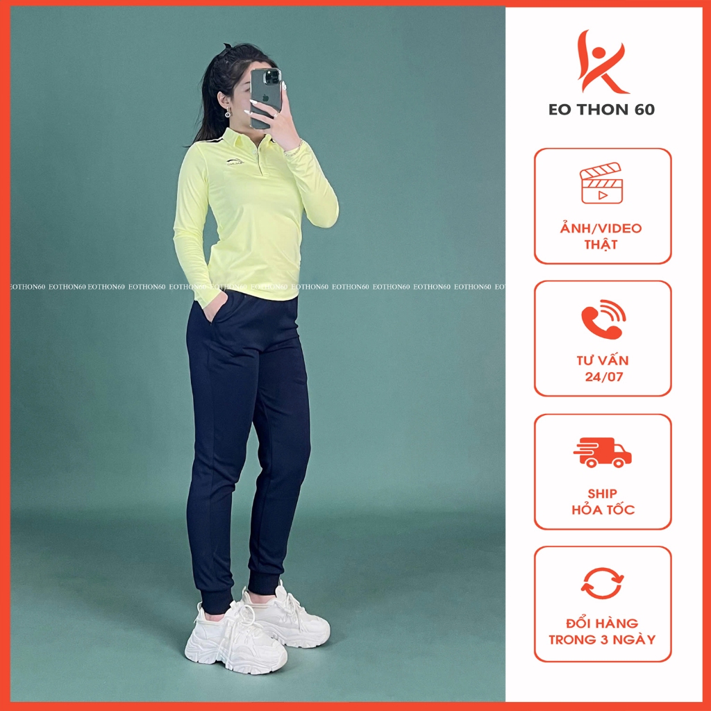 Áo anling có cổ tay dài MÀU XANH CỐM ,quần jogger trơn MÀU XANH ĐEN [hình thật shop chụp] Eothon60