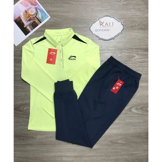 Áo anling có cổ tay dài MÀU XANH CỐM ,quần jogger trơn MÀU XANH ĐEN [hình thật shop chụp] Eothon60