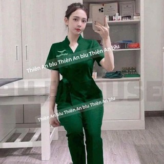Đồng Phục Spa Thắt Nơ Cổ Tàu Dáng Trẻ Trung, Đồng Phục Thẩm Mỹ Viện Chất Cotton Lạnh Cao Cấp Hàn