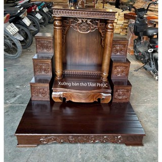 [COMBO NÂU ÓC CHÓ_XOAN ĐÀO] Bàn thờ thần tài ông địa, bục tam cấp bệ thờ cột tròn khách mệnh Hỏa Thổ gỗ xoan 48cm giá rẻ