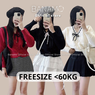 Áo nữ Banamo Fashion áo len cổ V kèm dây thắt nơ bo eo điệu đà phong cách Hàn Quốc 3441