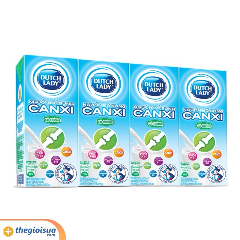 Sữa Tươi Cô Gái Hà Lan Dutch Lady Bổ Sung Canxi Có Đường Hộp 180ml x 24 hộp
