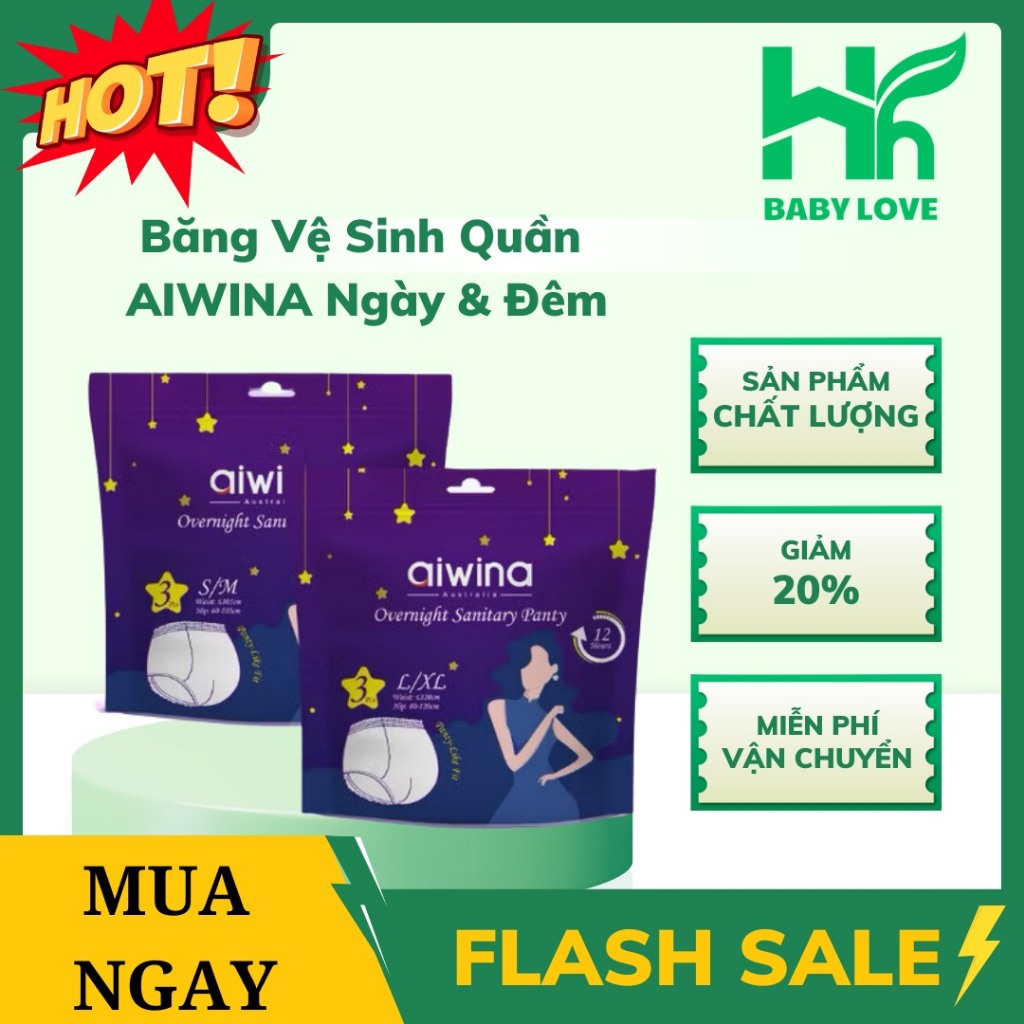 Băng vệ sinh quần Aiwina ngày và đêm size S/M/L/XL gói 3 miếng