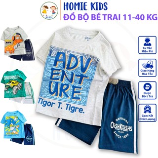 Quần áo bé trai size đại 11-40 kg set đồ bộ trẻ em thun cotton tay ngắn in hình khủng long ôtô cá mập game Homie Kids