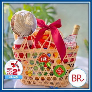 Giỏ tre đựng quà Tết 2025, đựng hoa quả, trứng, bánh kẹo... Làn mây tre đan đựng có quai xách 02310