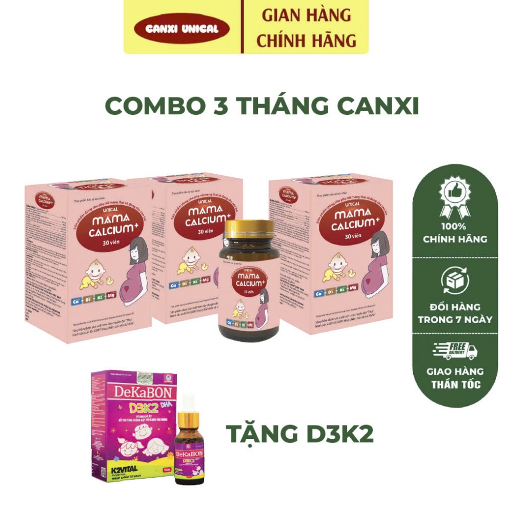 COMBO 3 tháng Canxi Unical Mama Calcium hộp 30 viên cho Mẹ Bầu và Mẹ Sau Sinh - UNICAL MAMA