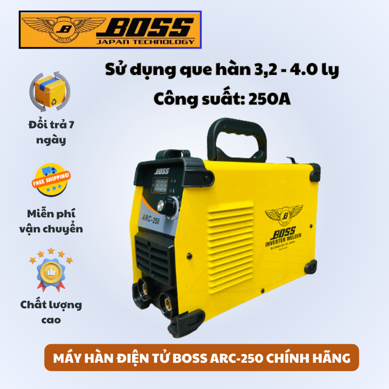 Máy hàn que BOSS ARC 250 - Công nghệ Inverter, Dòng hàn ổn định, Mối hàn đẹp
