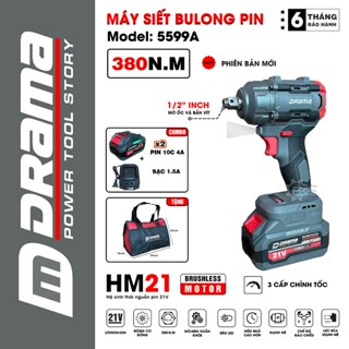 Máy siết bulong pin DRAMA 5599A, Động cơ KHÔNG CHỔI THAN, Lực siết 380Nm, 2 trong 1