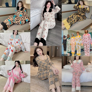 Bộ Lụa Mango Cổ Sen Tay Dài Pijama
