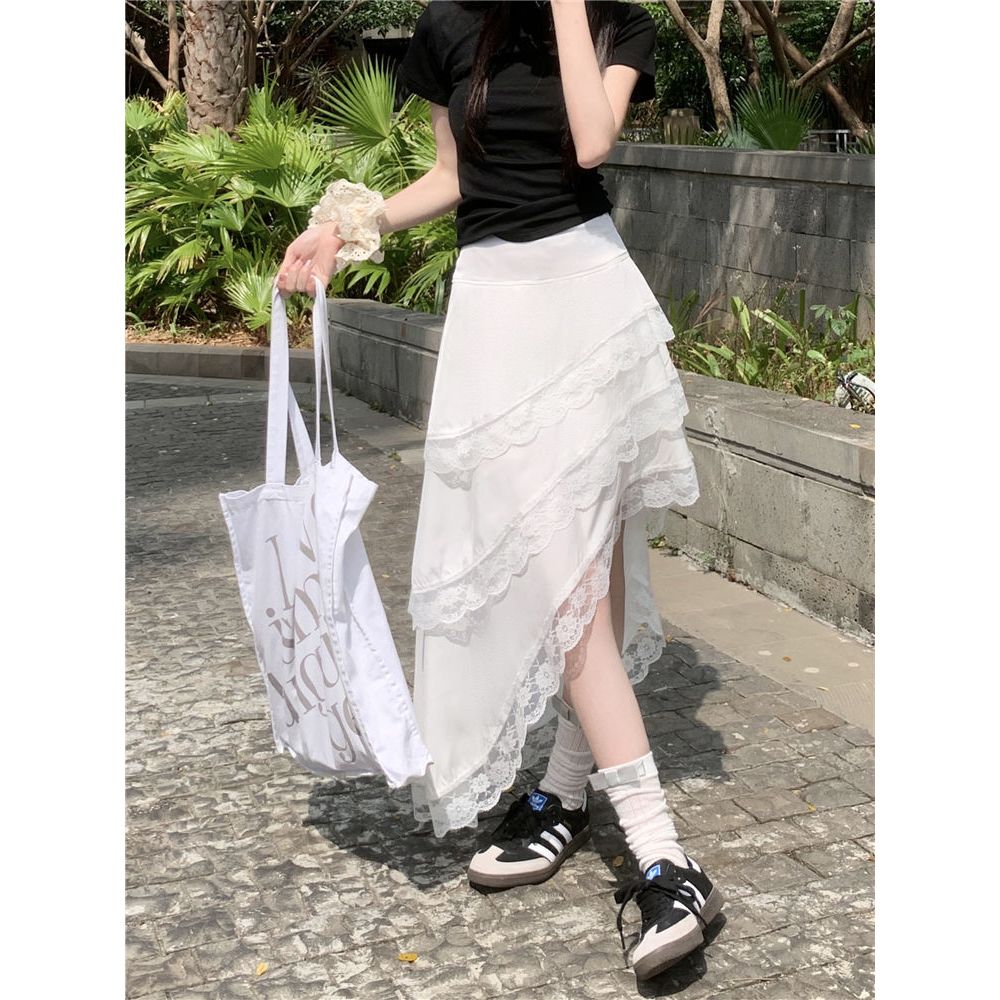 Chân váy dài phối viền ren ba tầng lệch tà cách điệu cho nữ,Chân váy đi biển, đi chơi đủ size từ 40-70kg - Mã CV02 | BigBuy360 - bigbuy360.vn