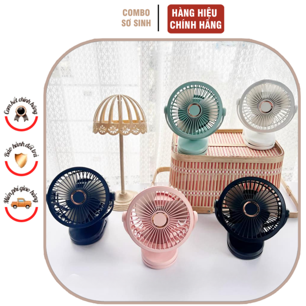 Quạt Kẹp Xe Đẩy GF07 Tích Điện Mini Cho Bé Pin 10000mah 3 Cấp Độ Gió Xoay 360 độ Để Bàn Treo Xe Đẩy