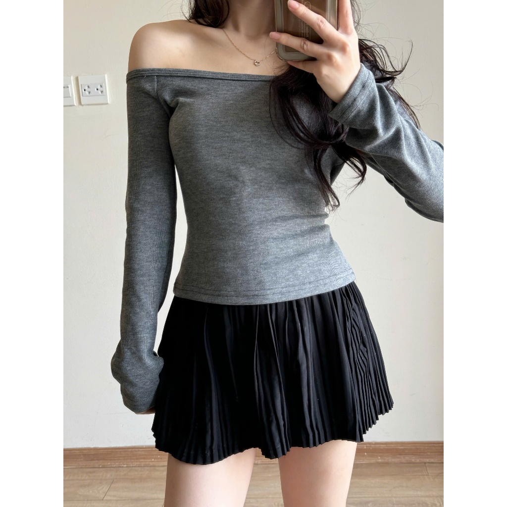 Áo Trễ Vai Body Chất Vải Tiêu Lông, Áo Thun Dài Tay Kiểu Lệch Vai Form Dáng Vừa Miho House | BigBuy360 - bigbuy360.vn